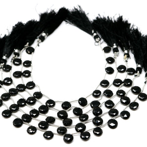 Black Onyx Faceted Coin Drops, 9 mm, Rich Color, Onyx Gemstone Beads, (BONx-COIN-9)(127)