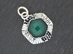 Sterling Silver Artisan Dyed Emerald Hexagon Pendant, (SP-5312) - Beadspoint
