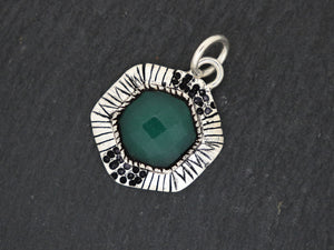 Sterling Silver Artisan Dyed Emerald Hexagon Pendant, (SP-5312) - Beadspoint