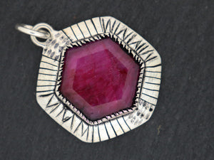 Sterling Silver Artisan Dyed Ruby Hexagon Pendant, (SP-5311) - Beadspoint