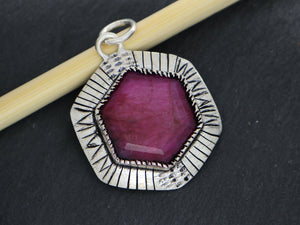 Sterling Silver Artisan Dyed Ruby Hexagon Pendant, (SP-5311) - Beadspoint