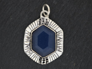 Sterling Silver Artisan Dyed Sapphire Hexagon Pendant, (SP-5310) - Beadspoint