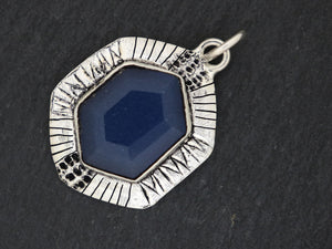 Sterling Silver Artisan Dyed Sapphire Hexagon Pendant, (SP-5310) - Beadspoint