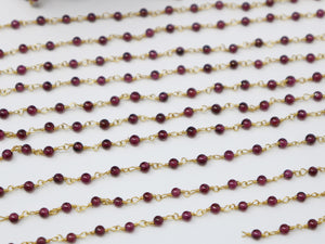 Garnet Smooth Wire Wrapped Rosary Chain, (RS-GAR-192) - Beadspoint