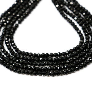 Black Onyx Faceted Roundell, 3 mm, Rich Color, Onyx Gemstone Beads, (BONx-FRNDL-3)(131)