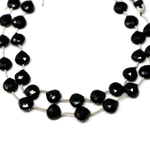 Black Onyx Faceted Straight Drilled Heart Drops, 8 mm, Rich Color Onyx Gemstone Beads, (BONx-SDHRT-8)(132)