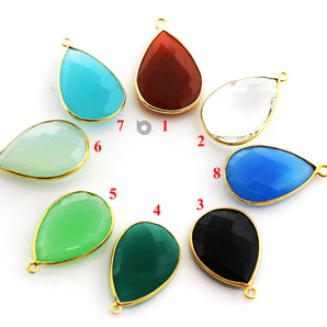 Gold Plated Faceted Pear Bezel, 18x25 mm, multiple gemstones, (BZ-7275) - Beadspoint