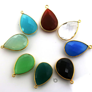 Gold Plated Faceted Pear Bezel, 18x25 mm, multiple gemstones, (BZ-7275) - Beadspoint