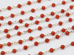 Coral Smooth Wire Wrapped Rosary Chain, (RS-CRL-194) - Beadspoint