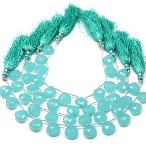 Aqua Chalcedony Faceted Heart Drops, 12 mm, Rich Color, Chalcedony Gemstone Beads, (CLAQ-HRT-12)(134)