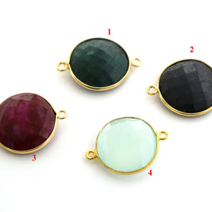 Gold Plated Faceted Coin Connector, 20 mm, multiple gemstones (BZC-7289) - Beadspoint