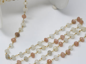 Moonstone Mix Wire Wrapped Rondelles Chain, (RS-MNS-215) - Beadspoint