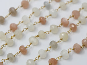 Moonstone Mix Wire Wrapped Rondelles Chain, (RS-MNS-215) - Beadspoint
