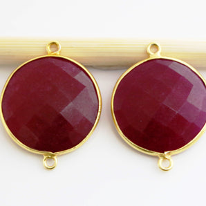 Gold Plated Faceted Coin Connector, 20 mm, multiple gemstones (BZC-7289) - Beadspoint