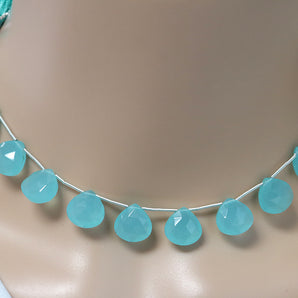 Aqua Chalcedony Faceted Heart Drops, 12 mm, Rich Color, Chalcedony Gemstone Beads, (CLAQ-HRT-12)(134)