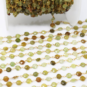 Green Grossular Garnet Wire Wrapped Rosary Chain, (RS-GGR-212) - Beadspoint