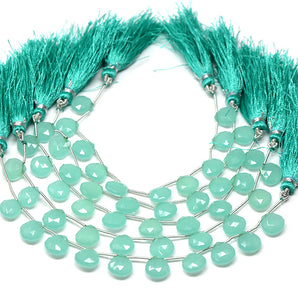Aqua Chalcedony Faceted Heart Drops, 10 mm ,Rich Color, Chalcedony Gemstone Beads (CLAQ-HRT-10)(135)