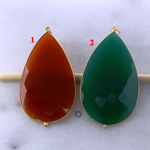 Gold Plated Faceted Xtra Large Pear Bezel ,45x74 mm, multiple gemstones, (BZ-7321) - Beadspoint