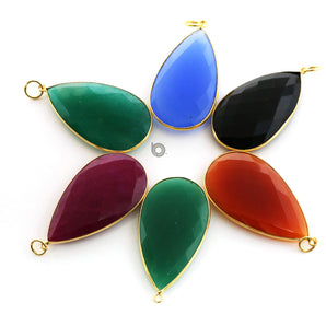 Gold Plated Faceted Large Pear Bezel ,25x45 mm, multiple gemstones, (BZ-7325) - Beadspoint