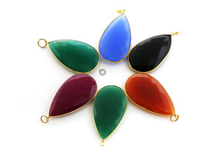 Gold Plated Faceted Large Pear Bezel ,25x45 mm, multiple gemstones, (BZ-7325) - Beadspoint