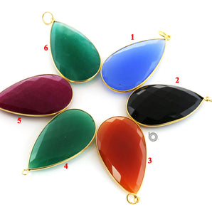 Gold Plated Faceted Large Pear Bezel ,25x45 mm, multiple gemstones, (BZ-7325) - Beadspoint