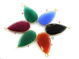 Gold Plated Faceted Large Pear Bezel ,25x45 mm, multiple gemstones, (BZ-7325) - Beadspoint