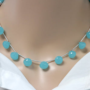 Aqua Chalcedony Faceted Onion Drops, 10 mm, Rich Color, Chalcedony Gemstone Beads, (CLAQ-ON-10)(136)