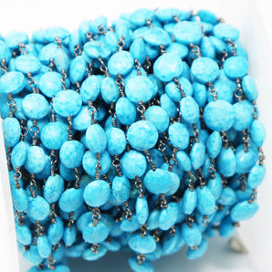 Turquoise Roundels  Wire Wrapped Chain, (RS-TUR-224) - Beadspoint