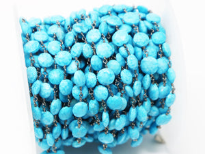 Turquoise Roundels  Wire Wrapped Chain, (RS-TUR-224) - Beadspoint