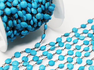 Turquoise Roundels  Wire Wrapped Chain, (RS-TUR-224) - Beadspoint