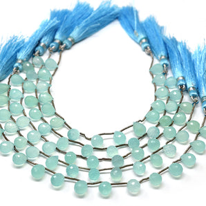 Aqua Chalcedony Faceted Tear Drops, 8x11 mm, Rich Color, Chalcedony Gemstone Beads, (CLAQ-TR-8x11)(137)