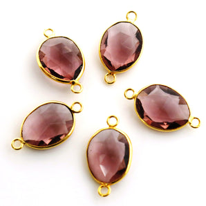 Gold Plated Faceted Pink Amethyst Oval Connector, 14x16 mm (BZC-7340) - Beadspoint