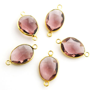 Gold Plated Faceted Pink Amethyst Oval Connector, 14x16 mm (BZC-7340) - Beadspoint
