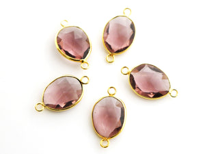 Gold Plated Faceted Pink Amethyst Oval Connector, 14x16 mm (BZC-7340) - Beadspoint