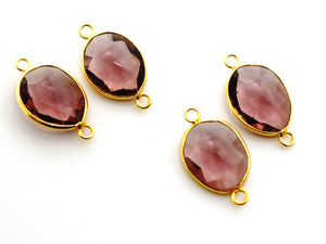 Gold Plated Faceted Pink Amethyst Oval Connector, 14x16 mm (BZC-7340) - Beadspoint