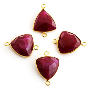 Gold Plated Faceted Dyed Ruby Triangle Connector, 16x20 mm (BZC-7351) - Beadspoint
