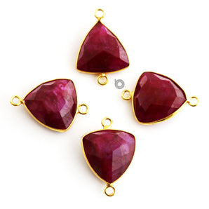 Gold Plated Faceted Dyed Ruby Triangle Connector, 16x20 mm, (BZC-7351) - Beadspoint