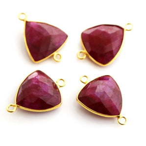 Gold Plated Faceted Dyed Ruby Triangle Connector, 16x20 mm (BZC-7351) - Beadspoint