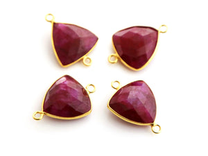 Gold Plated Faceted Dyed Ruby Triangle Connector, 16x20 mm (BZC-7351) - Beadspoint