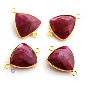 Gold Plated Faceted Dyed Ruby Triangle Connector, 16x20 mm, (BZC-7351) - Beadspoint