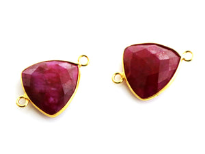 Gold Plated Faceted Dyed Ruby Triangle Connector, 16x20 mm (BZC-7351) - Beadspoint
