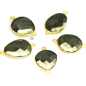 Gold Plated Faceted Pyrite Oval Connector, 14x20 mm, (BZC-7352) - Beadspoint