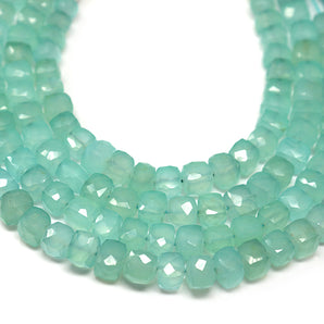 Aqua Chalcedony Faceted Cube Drops, 8-9 mm, Rich Color, Chalcedony Gemstone Beads, (CLAQ-CUBE-8-9)(138)
