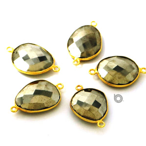 Gold Plated Faceted Pyrite Oval Connector, 14x20 mm, (BZC-7352) - Beadspoint
