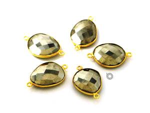 Gold Plated Faceted Pyrite Oval Connector, 14x20 mm, (BZC-7352) - Beadspoint