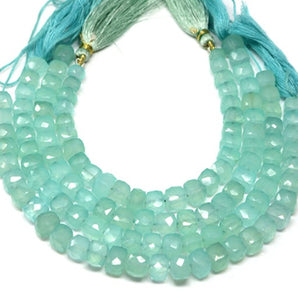 Aqua Chalcedony Faceted Cube Drops, 8-9 mm, Rich Color, Chalcedony Gemstone Beads, (CLAQ-CUBE-8-9)(138)