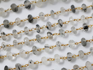Black Rutile Roundels Wire Wrapped Chain, (RS-BRT-223) - Beadspoint
