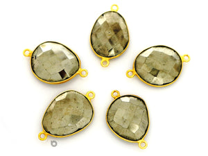 Gold Plated Faceted Pyrite Oval Connector, 14x20 mm, (BZC-7352) - Beadspoint