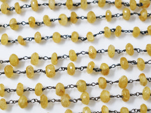Yellow Sapphre Roundels  Wire Wrapped Chain, (RS-YSPH-225) - Beadspoint