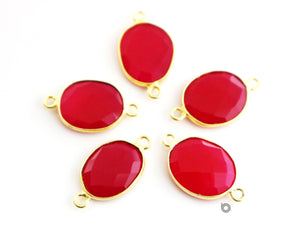 Gold Plated Faceted Fushia Chalcedony Oval Connector, 13x16 mm, (BZC-7355) - Beadspoint